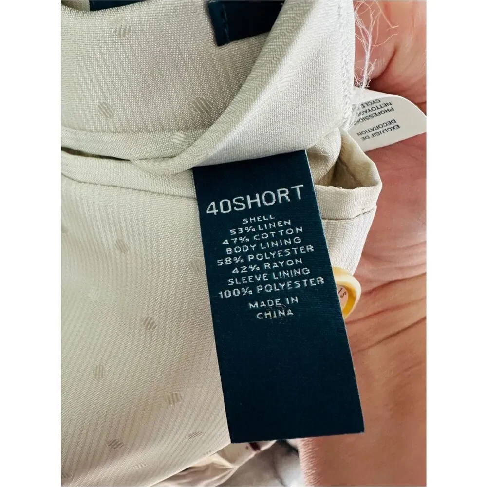 Perry Ellis Beige Linen Blend Suit Jacket Skim Fit Size 40 Short Flaw